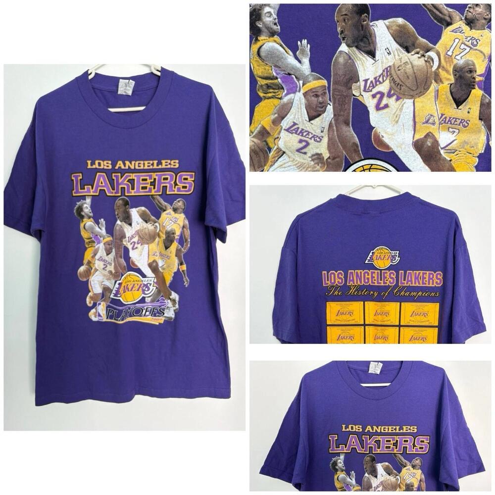 Los Angeles Lakers 2009 Playoffs Kobe Bryant Double Side Purple T Shirt Large
